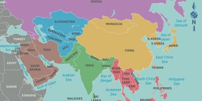 Карта на Тајван и околните земји